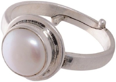 SHYAMKRIPA GEMS Moti Ring Astrological Gemstone For Men and Women Metal Pearl Silver Plated Ring