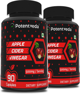 Potentveda Apple Cider Vinegar 500mg Extract 90 Capsules Supplement(2 x 90 Capsules)