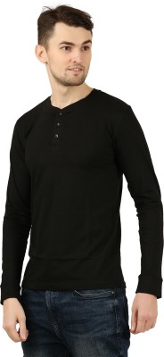 TEES PARK Solid Men Henley Neck Black T-Shirt