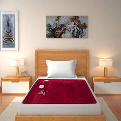 Comfort Ideas Solid Single Electric Blanket for  Heavy Winter(Poly Cotton, Red)