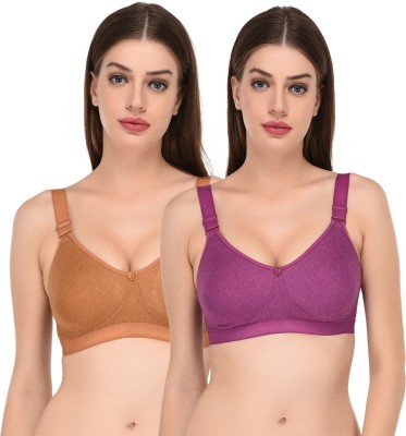 ELINA Women T-Shirt Non Padded Bra(Brown, Purple)