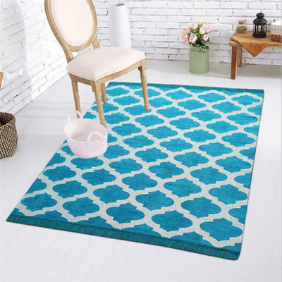 Shivkirpa Blue Chenille Carpet(5 ft,  X 7 ft, Rectangle)