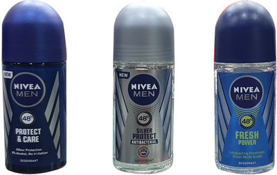 NIVEA MEN PROTECT & CARE, MEN SILVER PROTECT ANTIBACTERIAL, MEN FRESH POWER Deodorant Roll-on  -  For Men(150 ml, Pack of 3)