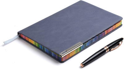 PAPERLLA DIARY BLUE UNDATED NOTEBOOK- Unique Multipurpose A5 Travel Journal for Office go Pen Gift Set(Ink Color - Blue)