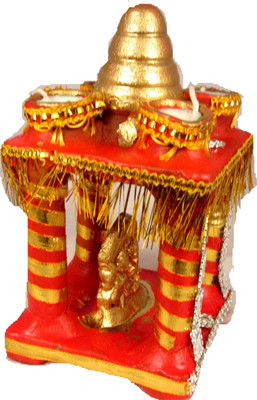 SUNINOW Terracotta Earthenware Clay Lakshmi Ganesh Square Shape Diwali Temple Mandir for Pooja with 4 Diyas on Top, Home Decoration (19 x 10 x 10 cm) Terracotta (Pack of 4) Table Diya Set(Height: 7.5 inch)