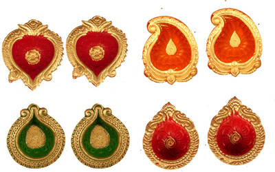 SUNINOW Suninow Colored Clay/Mitti Diya/Oil lamp/ghee Diya/Deepak for Diwali and Other Festival Terracotta (Pack of 8) Table Diya Set(Height: 3 inch)