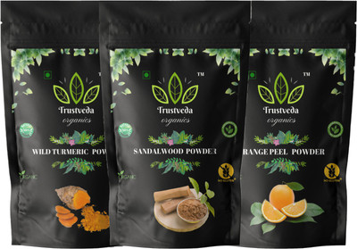 Trustveda organics Natural Sandalwood Powder Orange peel powder and wild Turmeric powder(300 g)