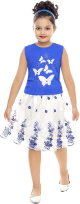 F2CLUB Girls Casual Top Skirt(BLUE, WHITE)