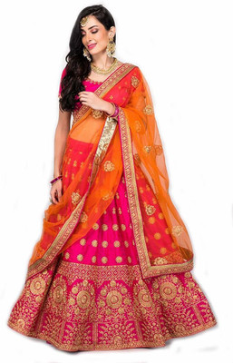 SHIKSHU POINT Embroidered Semi Stitched Lehenga Choli(Pink)