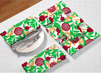 DECOTREE Pomegranate Green Green Cloth Napkins(6 Sheets)