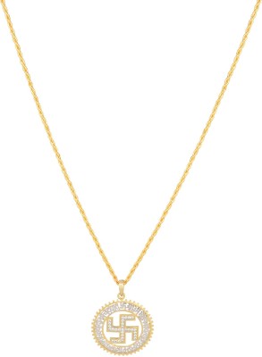 MissMister Gold plated CZ studded Swastik & Gayatri Mantra Diamond look Round chain pendant necklace jewellery for Men and Women Gold-plated Cubic Zirconia Brass Pendant
