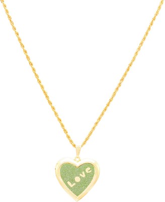 MissMister Gold Plated Green Drussy Foil, Love Embossed, openable Heart Locket Pendant Gold-plated Brass Pendant