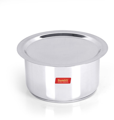 Sumeet Large Size Stainless Steel Induction Bottom (Encapsulated Bottom) Induction & Gas Stove Friendly Container/Tope/Cookware with Lid Size No.18 (6 LTR) Tope Set with Lid 6 L capacity 29 cm diameter(Stainless Steel, Induction Bottom)