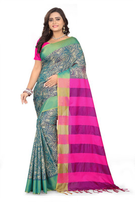 Arriva Fab Striped Bollywood Cotton Silk Saree(Green)