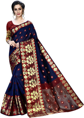 88% OFF on RadadiyaTRD Temple Border, Woven Banarasi Cotton Silk Saree(Blue, Maroon) 88% OFF on RadadiyaTRD Temple Border, Woven Banarasi Cotton Silk Saree(Blue, Maroon)