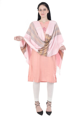 Hautemoda Wool Checkered Women Shawl(Pink)