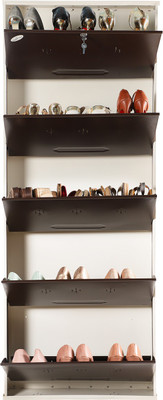 Babbar steel 26 Inches Wide 5 Door Powder Coated Wall Mounted Metallic Shoe Rack (Ivory Brown,5 Shelves) Metal Shoe Rack(Ivory Brown, 5 Shelves, DIY(Do-It-Yourself))