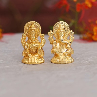 Collectible India Metal Laxmi Ganesh Idol Set - Gold Plated Lakshmi Ganesha Idols Decorative Showpiece  -  8 cm(Aluminium, Gold)