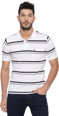 Van Heusen Striped Men Polo Neck White T-Shirt
