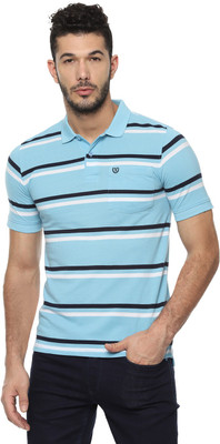 Van Heusen Striped Men Polo Neck Blue T-Shirt