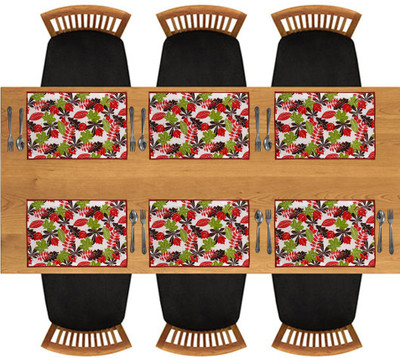 DECOTREE Rectangular Pack of 6 Table Placemat(Red, Cotton)