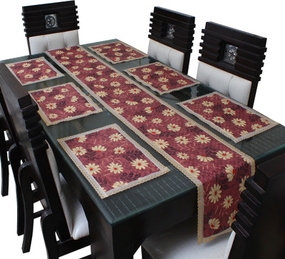 LITHARA Maroon, Beige 213.36 cm Table Runner(Polyester)