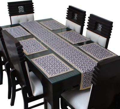 Glassiano Blue, White 213 cm Table Runner(Polyester)