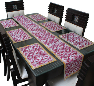 Glassiano Pink, Gold 213 cm Table Runner(Polyester)