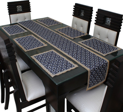 Glassiano Blue, Silver 213 cm Table Runner(Polyester)