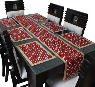 Glassiano Red, Black 213 cm Table Runner(Polyester)