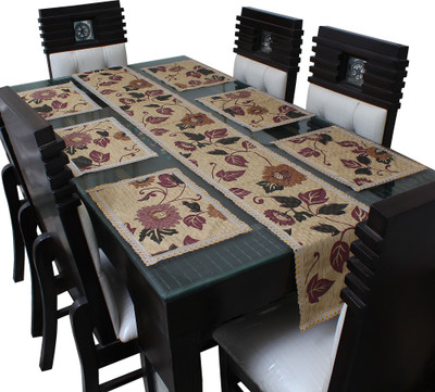 Glassiano Beige, Red 213 cm Table Runner(Polyester)
