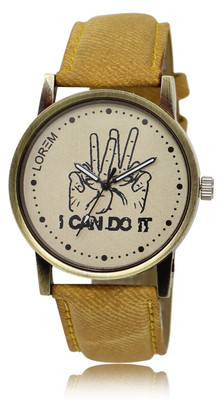 LOREM LR30 Grey-Yellow Round I CAN DO IT Leather Analog Watch  - For Men
