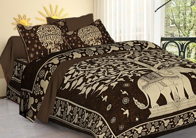 Satrim 280 TC Cotton King Jaipuri Prints Flat Bedsheet(Pack of 1, Black)