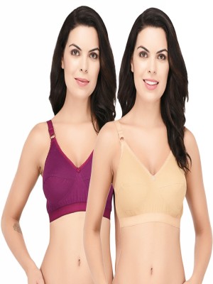 ELINA Women T-Shirt Non Padded Bra(Purple, Beige)