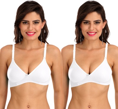 SONA M1001 Everyday Cotton Hosiery Non Padded Non-Wired 3/4Th Coverage T-Shirt Bra Pack of 2 Women T-Shirt Non Padded Bra(White)