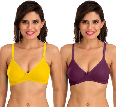 SONA M1001 Women T-Shirt Non Padded Bra(Purple, Yellow)