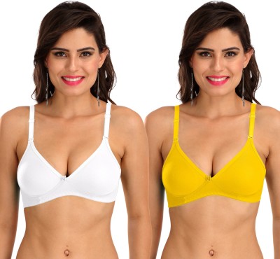 SONA M1001 Everyday Cotton Hosiery Non Padded Non-Wired 3/4Th Coverage T-Shirt Bra Pack of 2 Women T-Shirt Non Padded Bra(White, Yellow)