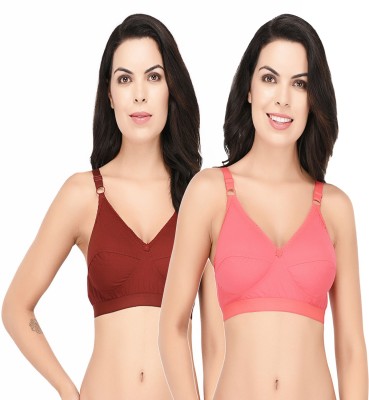 ELINA Women T-Shirt Non Padded Bra(Maroon, Pink)