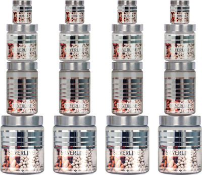 Flipkart SmartBuy Silverline Plastic Container Set (Set of 16) (100ml, 250ml,500ml,1200ml) - 1200 ml, 500 ml, 250 ml, 100 ml Plastic Grocery Container(Pack of 16, Silver)