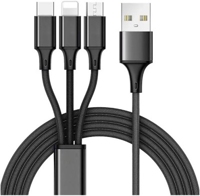 THE MOBILE POINT Power Sharing Cable 3 A 1 m Rubber Mettle Pro 3 in 1 Cable Fast Multi Charger Cable(Compatible with ALL SMART PHONE, Tablet, Ipod, iPad, Black, One Cable)