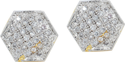 Dzinetrendz Gold plated Swiss CZ Micropave set, hexagonal shape stylish partywear rich looking earrings for Women Cubic Zirconia Brass Stud Earring Cubic Zirconia Brass Stud Earring