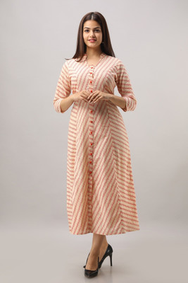 SVARCHI Women Striped A-line Kurta(Orange)