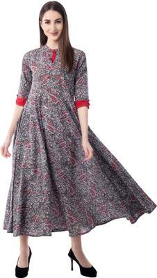 Janakdulari Creation Women Printed Anarkali Kurta(Red)