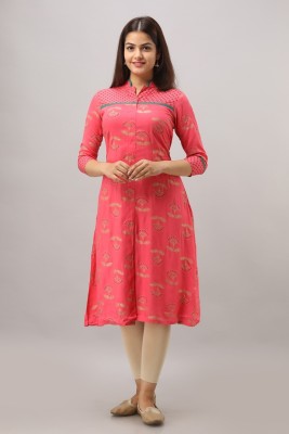 SVARCHI Women Floral Print A-line Kurta(Pink)