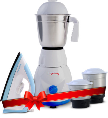 Lifelong LLCMB02 500 W Mixer Grinder (White, 3 Jars) & 1100 W Dry Iron (White, Blue) Super Combo