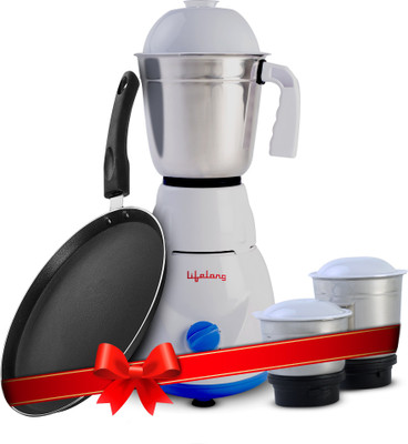 Lifelong LLCMB03 500 W Mixer Grinder (White, 3 Jars) & Non stick Tawa Super Combo