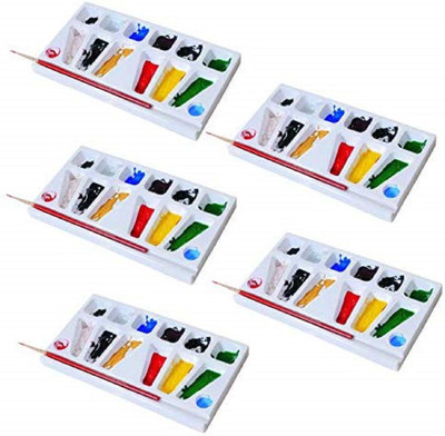 CARIZO Plastic 12 Paint Wells Palettes(Set of 5, White)