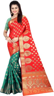 Hinayat Fashion Printed Banarasi Cotton Silk Saree(Red)