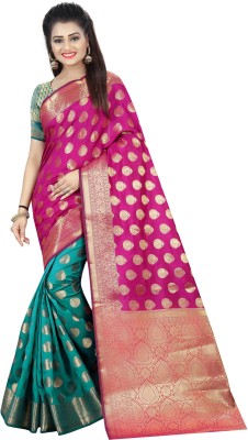 Hinayat Fashion Printed Banarasi Cotton Silk Saree(Pink)