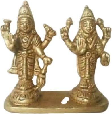 vrindavan shopi Vrindavan shopi Pure Brass Made Laxmi MATA with Lord Vishnu Idol Pair Decorative Showpiece  -  10 cm(Brass, Gold)